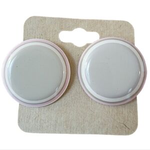 Large Cream White Button Earrings Vintage 80s Chunky Round Stud Statement